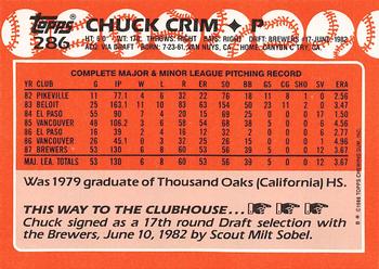 1988 Topps - Collector's Edition (Tiffany) #286 Chuck Crim Back