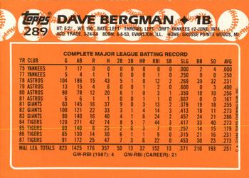 1988 Topps - Collector's Edition (Tiffany) #289 Dave Bergman Back