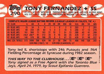 1988 Topps - Collector's Edition (Tiffany) #290 Tony Fernandez Back