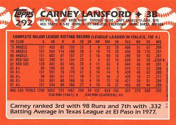 1988 Topps - Collector's Edition (Tiffany) #292 Carney Lansford Back