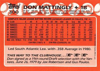 1988 Topps - Collector's Edition (Tiffany) #300 Don Mattingly Back