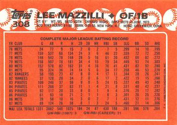 1988 Topps - Collector's Edition (Tiffany) #308 Lee Mazzilli Back