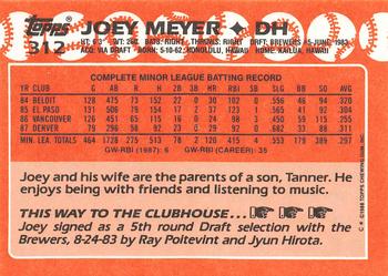 1988 Topps - Collector's Edition (Tiffany) #312 Joey Meyer Back