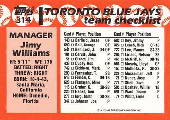 1988 Topps - Collector's Edition (Tiffany) #314 Jimy Williams Back