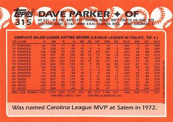 1988 Topps - Collector's Edition (Tiffany) #315 Dave Parker Back