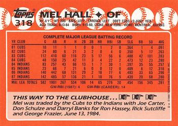1988 Topps - Collector's Edition (Tiffany) #318 Mel Hall Back