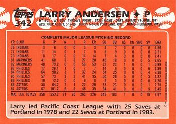 1988 Topps - Collector's Edition (Tiffany) #342 Larry Andersen Back