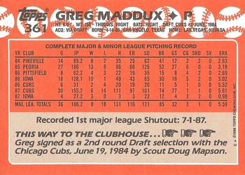 1988 Topps - Collector's Edition (Tiffany) #361 Greg Maddux Back