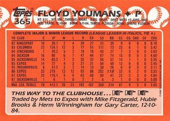 1988 Topps - Collector's Edition (Tiffany) #365 Floyd Youmans Back