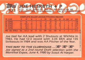1988 Topps - Collector's Edition (Tiffany) #371 Joe Hesketh Back