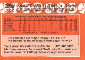 1988 Topps - Collector's Edition (Tiffany) #372 Matt Williams Back