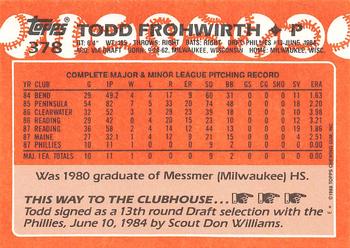 1988 Topps - Collector's Edition (Tiffany) #378 Todd Frohwirth Back