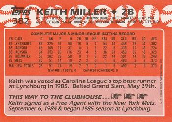1988 Topps - Collector's Edition (Tiffany) #382 Keith Miller Back