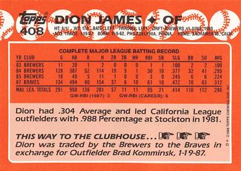 1988 Topps - Collector's Edition (Tiffany) #408 Dion James Back