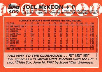 1988 Topps - Collector's Edition (Tiffany) #409 Joel McKeon Back