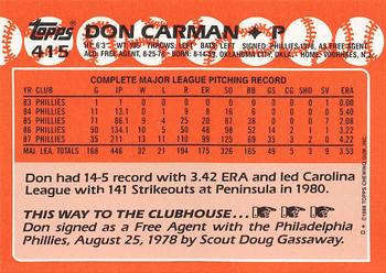 1988 Topps - Collector's Edition (Tiffany) #415 Don Carman Back