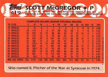 1988 Topps - Collector's Edition (Tiffany) #419 Scott McGregor Back