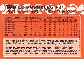 1988 Topps - Collector's Edition (Tiffany) #421 Ed Vande Berg Back