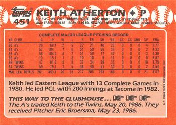 1988 Topps - Collector's Edition (Tiffany) #451 Keith Atherton Back