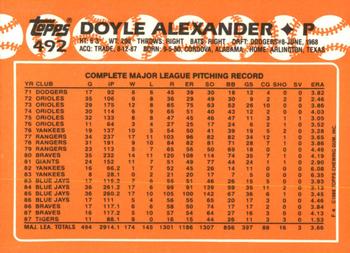 1988 Topps - Collector's Edition (Tiffany) #492 Doyle Alexander Back