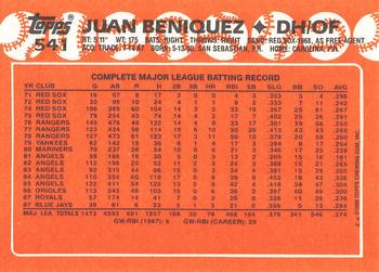 1988 Topps - Collector's Edition (Tiffany) #541 Juan Beniquez Back