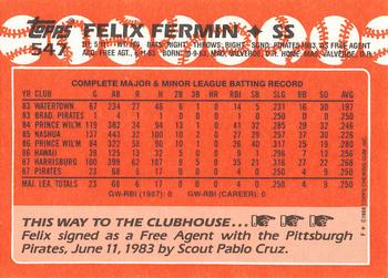 1988 Topps - Collector's Edition (Tiffany) #547 Felix Fermin Back