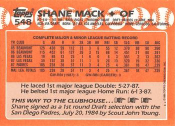 1988 Topps - Collector's Edition (Tiffany) #548 Shane Mack Back