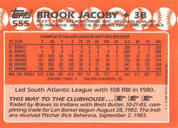 1988 Topps - Collector's Edition (Tiffany) #555 Brook Jacoby Back