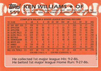 1988 Topps - Collector's Edition (Tiffany) #559 Ken Williams Back