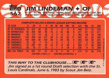 1988 Topps - Collector's Edition (Tiffany) #562 Jim Lindeman Back