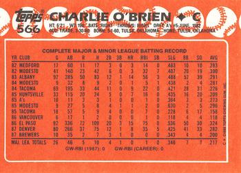 1988 Topps - Collector's Edition (Tiffany) #566 Charlie O'Brien Back