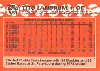 1988 Topps - Collector's Edition (Tiffany) #581 Tito Landrum Back