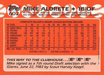1988 Topps - Collector's Edition (Tiffany) #602 Mike Aldrete Back
