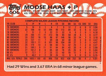 1988 Topps - Collector's Edition (Tiffany) #606 Moose Haas Back
