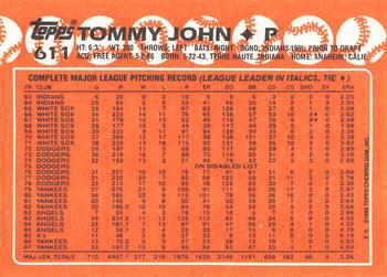 1988 Topps - Collector's Edition (Tiffany) #611 Tommy John Back