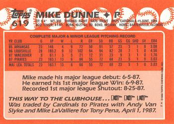 1988 Topps - Collector's Edition (Tiffany) #619 Mike Dunne Back