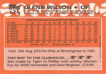 1988 Topps - Collector's Edition (Tiffany) #626 Glenn Wilson Back