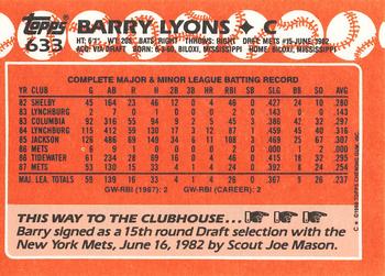 1988 Topps - Collector's Edition (Tiffany) #633 Barry Lyons Back