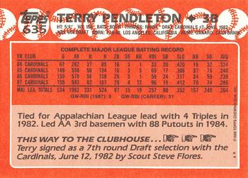 1988 Topps - Collector's Edition (Tiffany) #635 Terry Pendleton Back