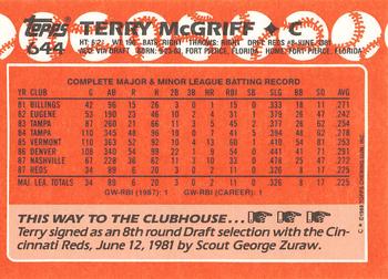 1988 Topps - Collector's Edition (Tiffany) #644 Terry McGriff Back