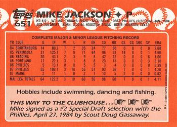 1988 Topps - Collector's Edition (Tiffany) #651 Mike Jackson Back