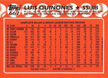 1988 Topps - Collector's Edition (Tiffany) #667 Luis Quinones Back