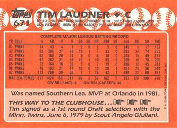 1988 Topps - Collector's Edition (Tiffany) #671 Tim Laudner Back