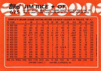 1988 Topps - Collector's Edition (Tiffany) #675 Jim Rice Back