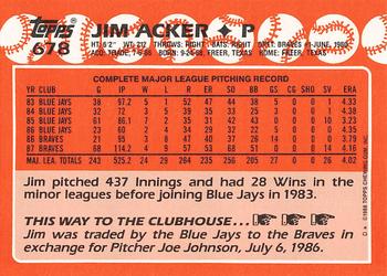 1988 Topps - Collector's Edition (Tiffany) #678 Jim Acker Back