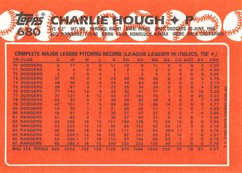 1988 Topps - Collector's Edition (Tiffany) #680 Charlie Hough Back