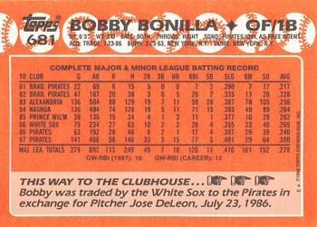 1988 Topps - Collector's Edition (Tiffany) #681 Bobby Bonilla Back