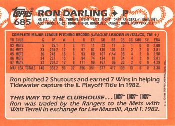 1988 Topps - Collector's Edition (Tiffany) #685 Ron Darling Back