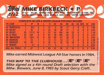 1988 Topps - Collector's Edition (Tiffany) #692 Mike Birkbeck Back
