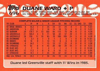 1988 Topps - Collector's Edition (Tiffany) #696 Duane Ward Back